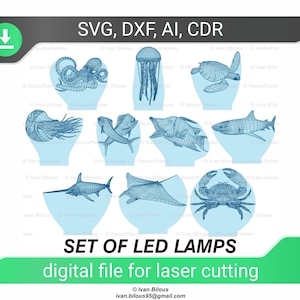 Marine Animals LED Lamp SVG DXF: Laser Cut Files