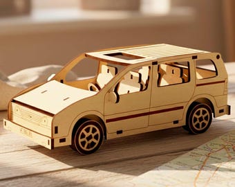 Family Minivan Laser Cut File, Wooden Passenger Car Model Template (Digital Download)