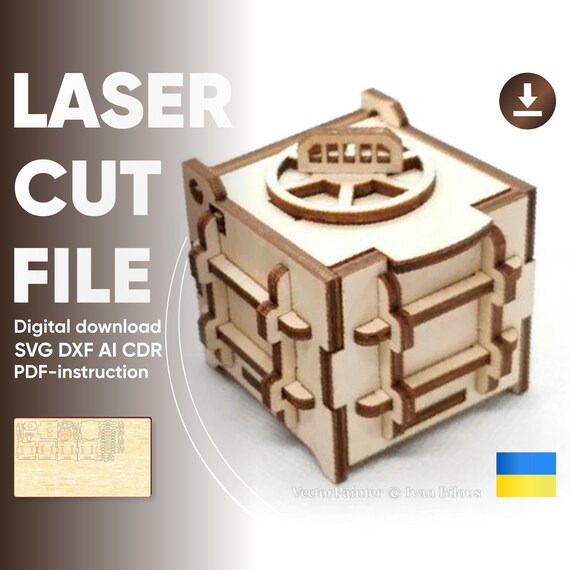 Safe Box - SVG Laser Cut File, Plywood Vector plan for Glowoforge & Cutting Machines