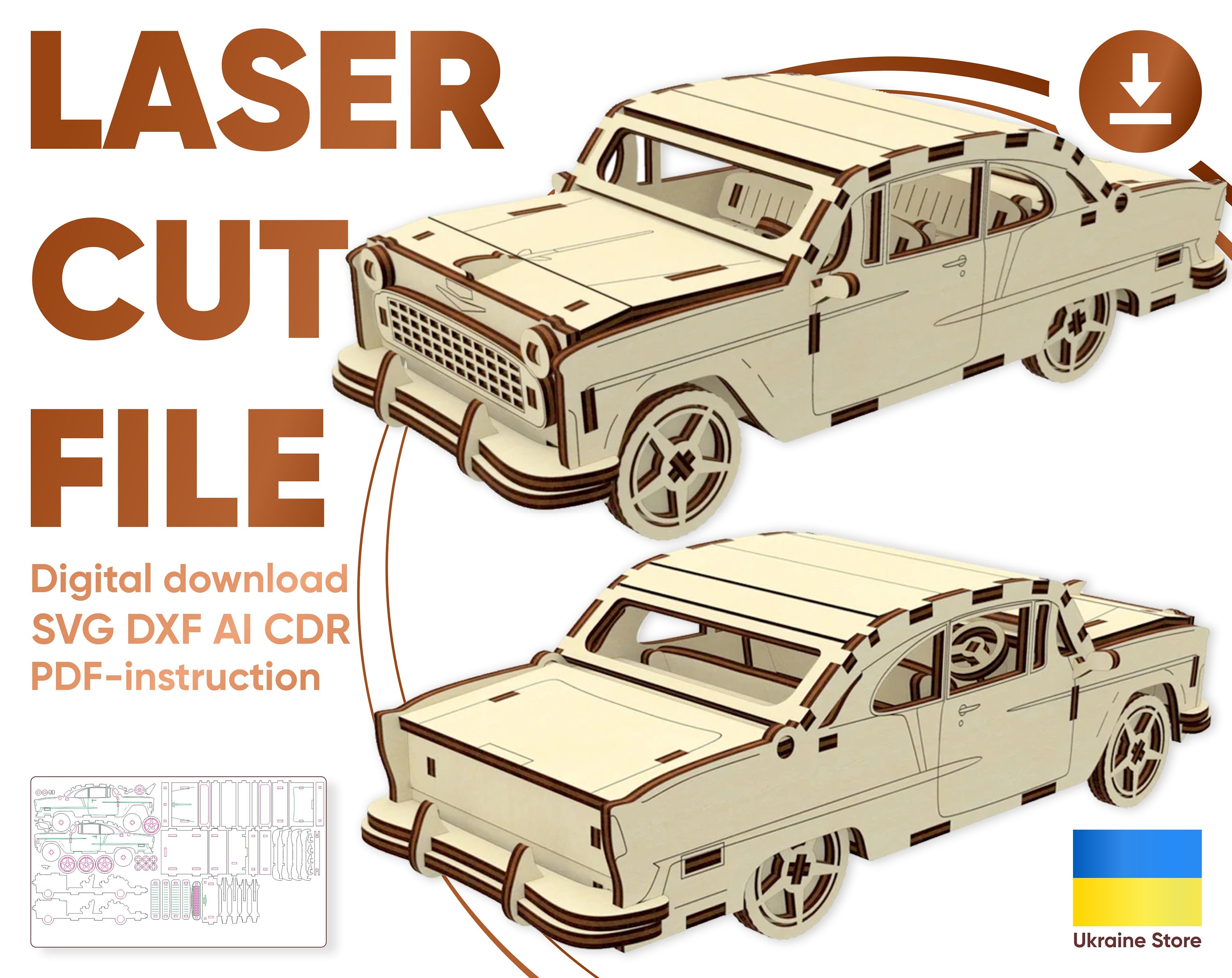 Car SVG Files Laser Cut Car 3d Plywood Design Etsy Canada