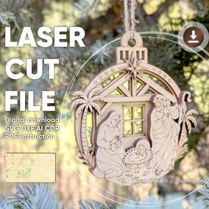 Ornement de la Nativité, fichier découpé au laser : Plan SVG Enfant Jésus, Marie et Joseph (téléchargement numérique)