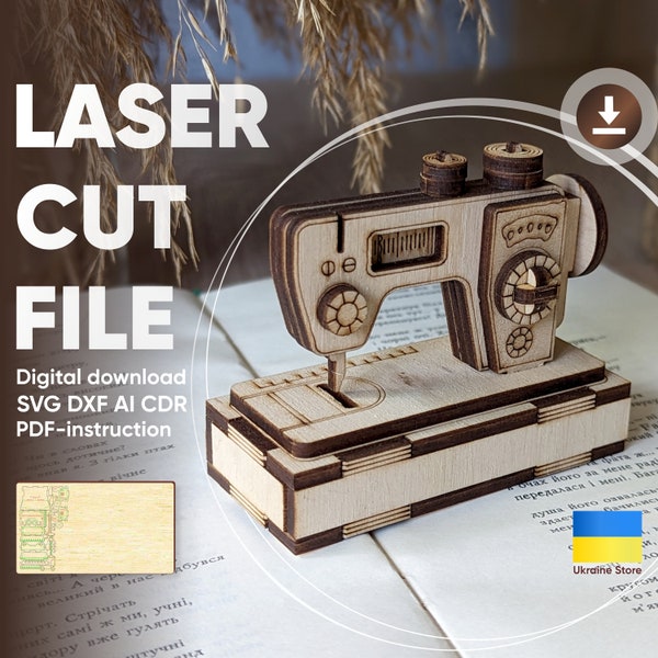 Máquina de coser - Archivo láser SVG, planes de rompecabezas 3d para máquinas de corte por láser y máquinas Glowforge con instrucciones de montaje