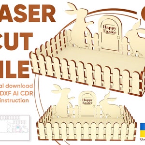 Easter fence box with bunnies - laser cutting file, digital download