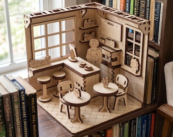 Coffee Shop Book Nook Laser Cut File, Miniature Diorama SVG