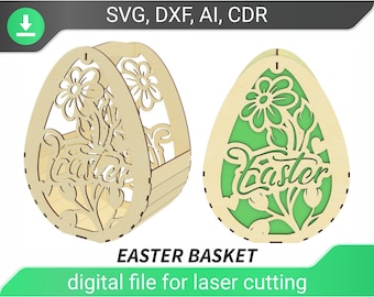 dxf cut file easter basket laser cut wood project cnc files for wood easter svg cut file for cnc plan easter egg basket , svg laser file cnc