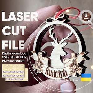 Ornamenti natalizi a forma di renna - File tagliati al laser, SVG Dasher, Dancer, Prancer, Vixen, Comet, Cupid, Donner, Blitzen e ovviamente Rudolph