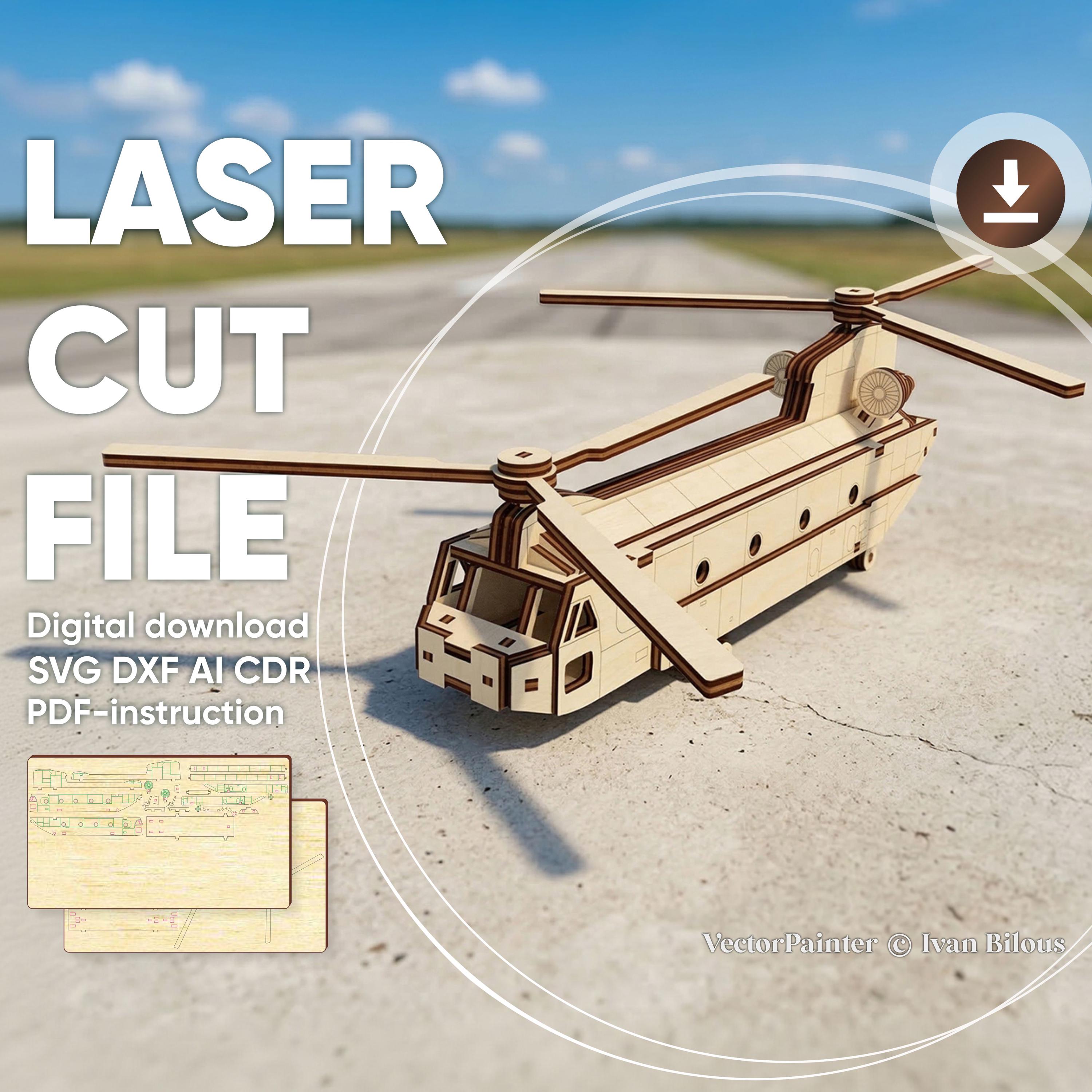 Hp Rotor Svg Cargo Helicopter Laser Cut File, SVG Tandem Rotor Aircraft CNC Template ...