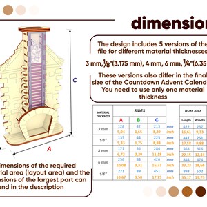Interactive DIY Advent Calendar - laser cut design for crafting. Dimensions picture