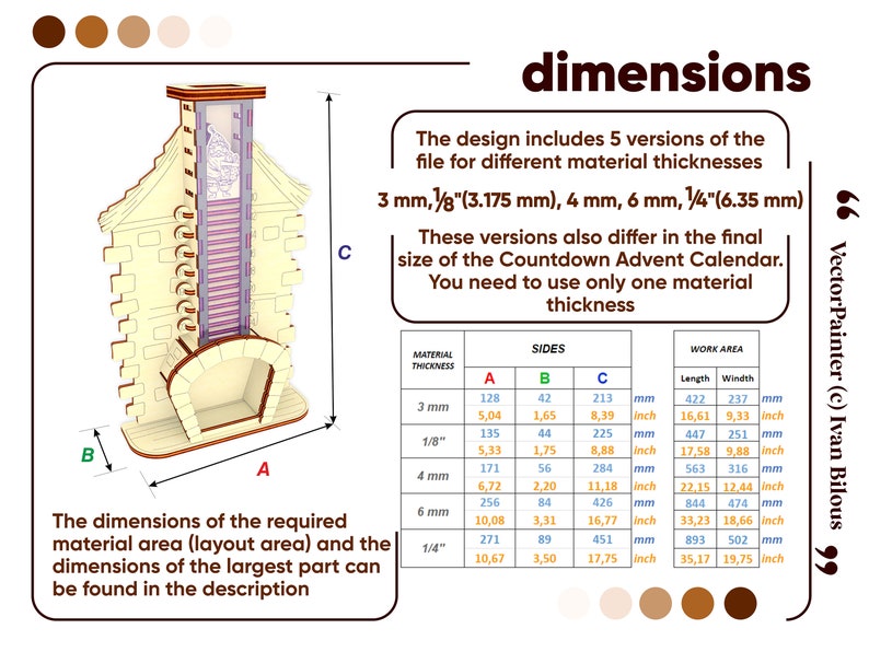 Interactive DIY Advent Calendar - laser cut design for crafting. Dimensions picture