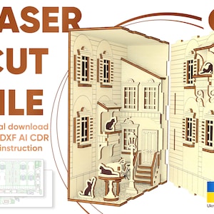 French Yard Book nook - laser file, SVG shelf insert file, Instant download