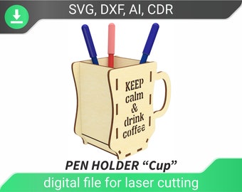 cup svg glowforge file laser cut template coffee cup dxf files for laser files pen holder dxf pattern laser cut pattern , dxf file template