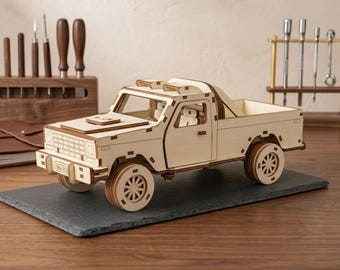 Monster Truck SVG, Laser Cut Model with Opening Doors and Rolling Wheels
