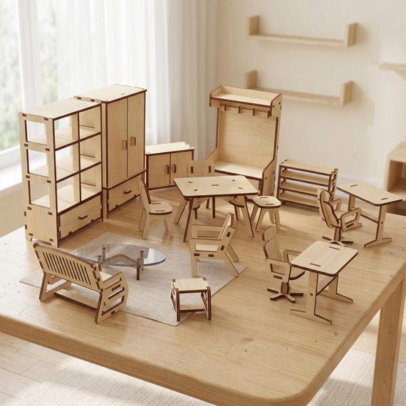 Juego de muebles hechos a mano para casa de muñecas Barbie: decoración en miniatura de 18 piezas - España Juego de muebles hechos a mano para casa de muñecas Barbie: decoración en miniatura de 18 piezas - España