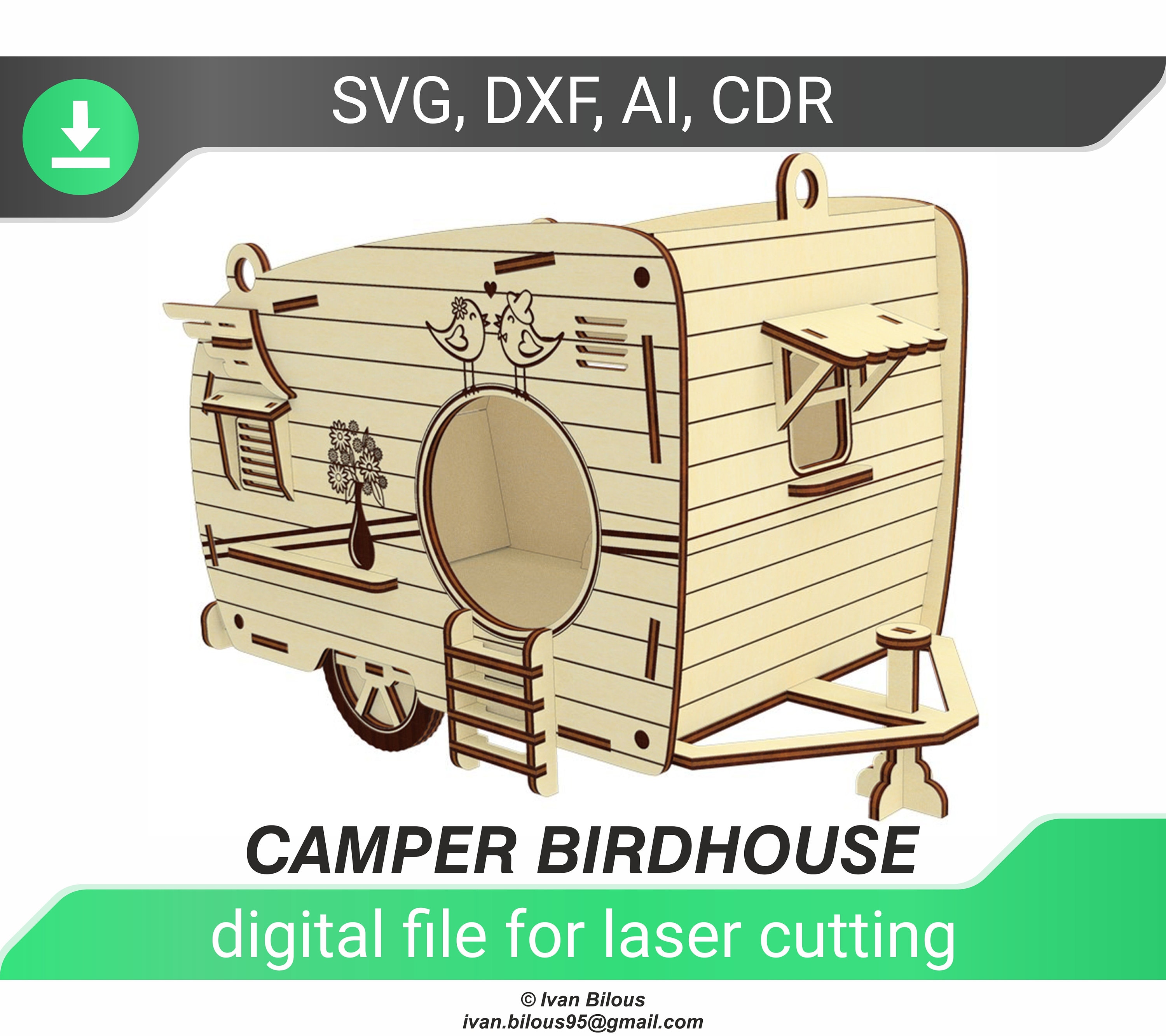Camper birdhouse laser cut file Bird feeder plan digital Etsy