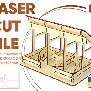 Scheune Pferdestall SVG Laserschnittdatei Glowforge Muster, Stall für Pferde Puppenhaus, Digitale Datei
