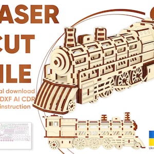 Locomotora de tren: archivo cortado con láser, SVG de modelo de motor vintage de madera contrachapada
