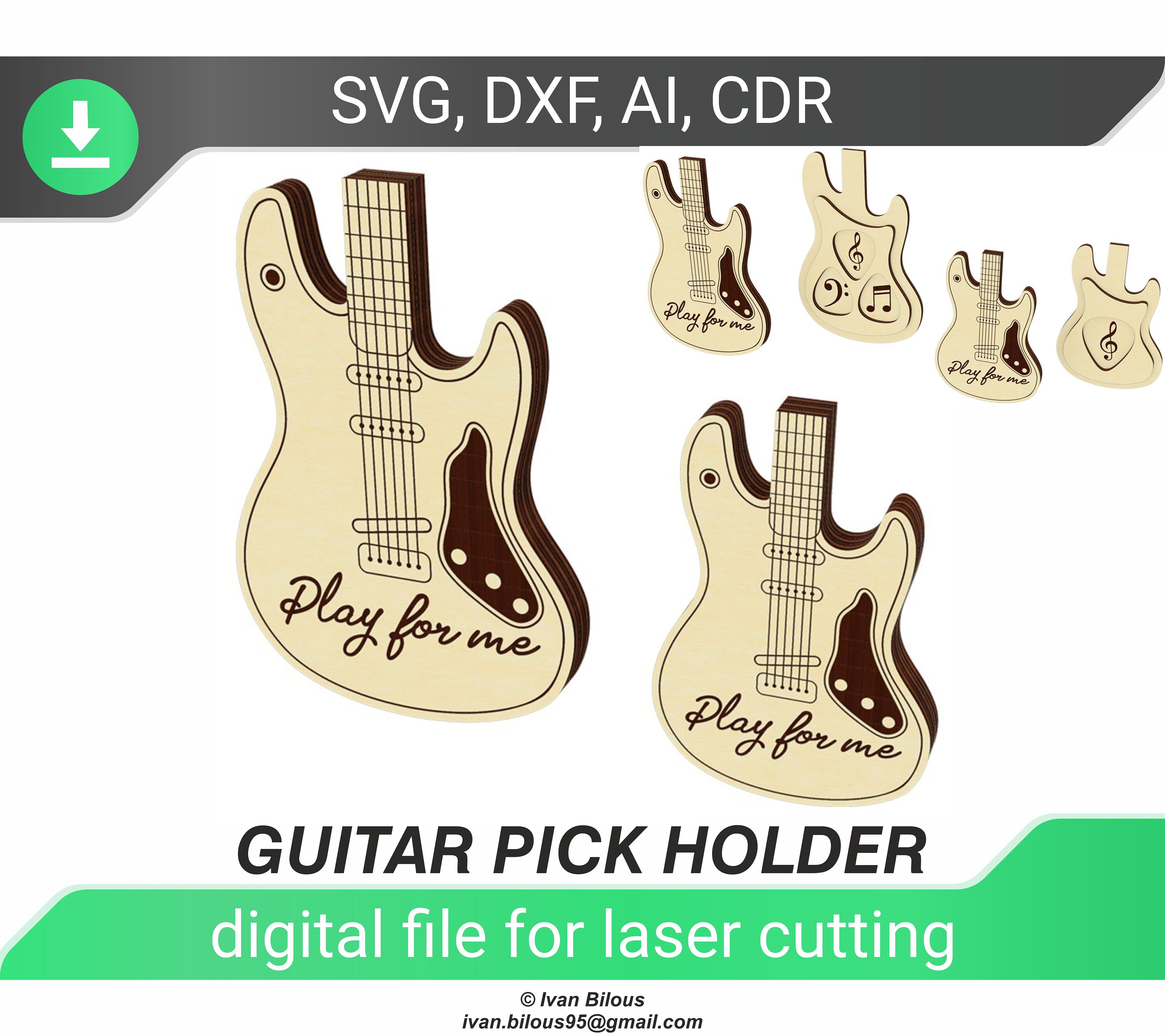 Guitar pick holder svg files for cnc plan plectrum Etsy