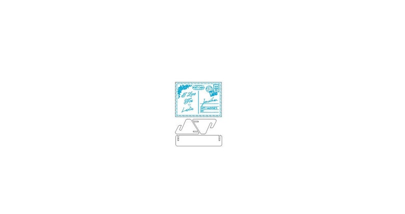May include: A blue and white postcard with the text "I love you Laura" and a space for a message and address.