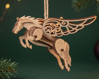 Pegasus Ornament Laser Cut File, 3D Winged Horse SVG