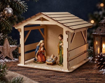 Nativity Barn Laser Cut File,  3D Wooden Christmas Stable Display SVG