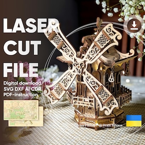 Moulin à vent fantastique - Fichier de découpe laser, SVG Garden Stake House