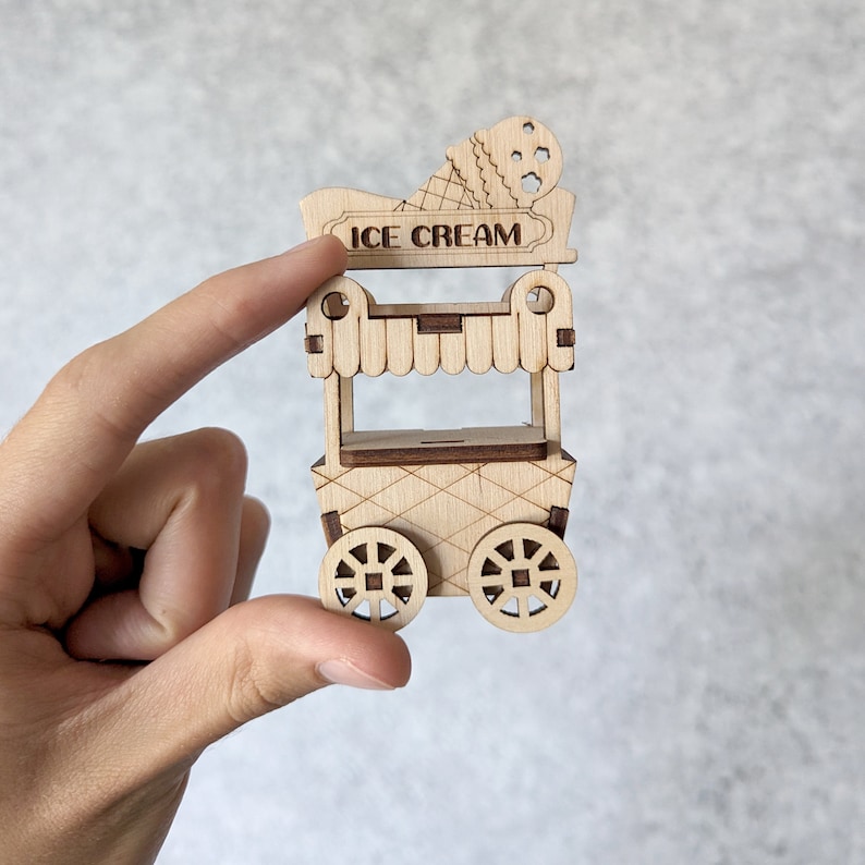 Ice Cream Cart Ornament SVG Laser Cut File, Wagon Miniature Vector Plan image 8