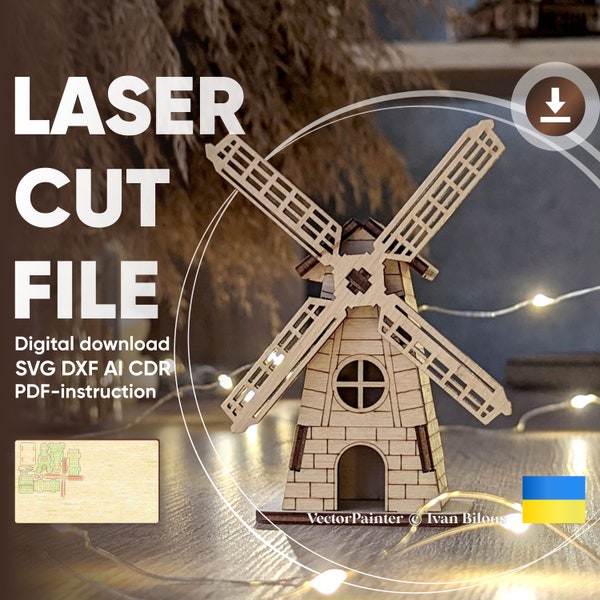 Mill Dollhouse - SVG Laser Cut File, 3d plywood miniature Plan for laser cutting machines