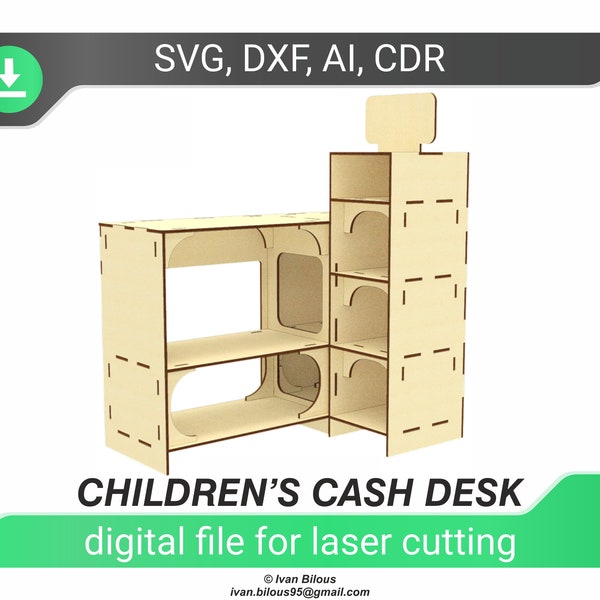 cash desk laser cut plan cnc cashier table dxf files for laser cut furniture for child desk laser file svg desk laser pattern , digital file