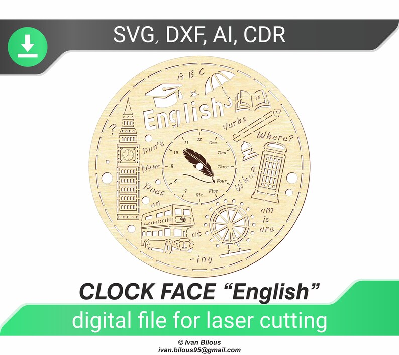 Laser file school clock face dxf files for laser cut template | Etsy