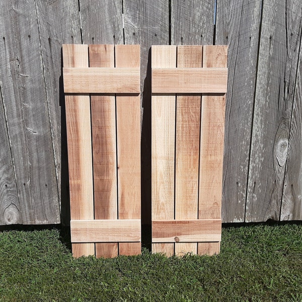 Exterior Shutters 2 Unfinished Exterior Cedar Shutters - up to 70"L x 15"W - Wood Shutters Exterior - Board and Batten Style