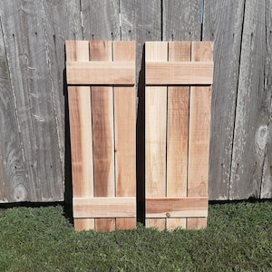 Wood Shutters 4 Unfinished Exterior Rustic Cedar Shutters - up to 70&quot;L x 15&quot;W - Wood Shutters Exterior - Board and Batten Style