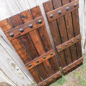Exterior Shutters 2 Board and Batten Exterior Rustic Cedar Shutters with Black Clavos - Up to 70" Long - Wood Shutters Exterior