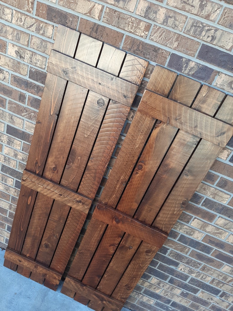 Exterior Shutters 2 Exterior Rustic Shutters Board and Batten Style Up to 70L x 12W Wood Shutters Exterior image 1