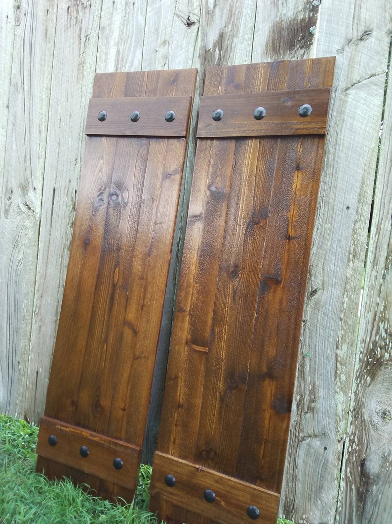 2 Exterior Rustic Cedar Shutters with Black Clavos Board N 2 Exterior Rustic Cedar Shutters with Black Clavos Board N