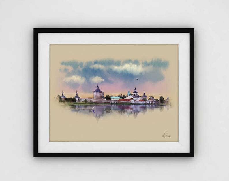 Russia monastery Digital Download for print Russia Watercolor poster orthodox Russia Picturesque landscape Big poster