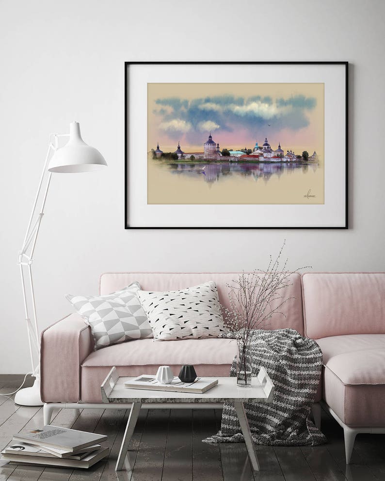 Russia monastery Digital Download for print Russia Watercolor poster orthodox Russia Picturesque landscape Big poster