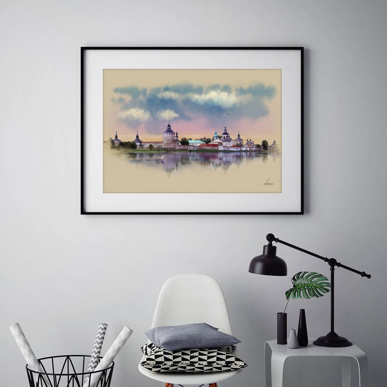 Russia monastery Digital Download for print Russia Watercolor poster orthodox Russia Picturesque landscape Big poster