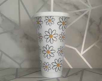 Daisies Flowers Summer 24oz Cold Cup BPA Free Tumbler Drinks Cup Starbucks Style Cup Custom Cold Cup