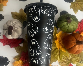 Glow in the Dark Halloween Ghosties 24oz Cold Cup BPA Free Tumbler Drinks Cup Halloween Starbucks Style Cup Custom Cold Cup