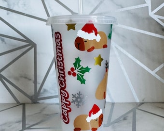 Cappy Christmas Capybara Cold Cup 24oz BPA Free Custom Drinks Starbucks style capivara carpincho chiguire