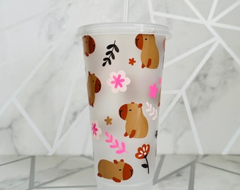 Taza fría de capibara, taza fría personalizada sin BPA de 24 oz, taza de bebidas, taza estilo Starbucks, capivara, carpincho, chiguire,