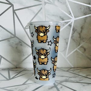Highland Cow Heilan coo Cold Cup 24oz BPA Free Custom Cold Cup Drinks Cup Starbucks style Cup