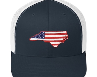 Capa de camionero de malla de parche de bandera estadounidense de Carolina del Norte