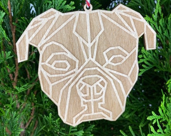 Geometric Christmas Ornament-Wooden Bull Dog Christmas Ornament-Modern Christmas Ornament-Modern Christmas Decorations-Christmas gift-Decor