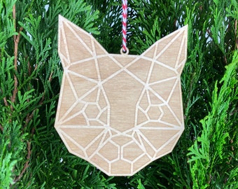 Geometric Christmas Ornament-Wooden Cat Face Christmas Ornament-Modern Christmas Ornament-Modern Christmas Decorations-Christmas gifts-Decor