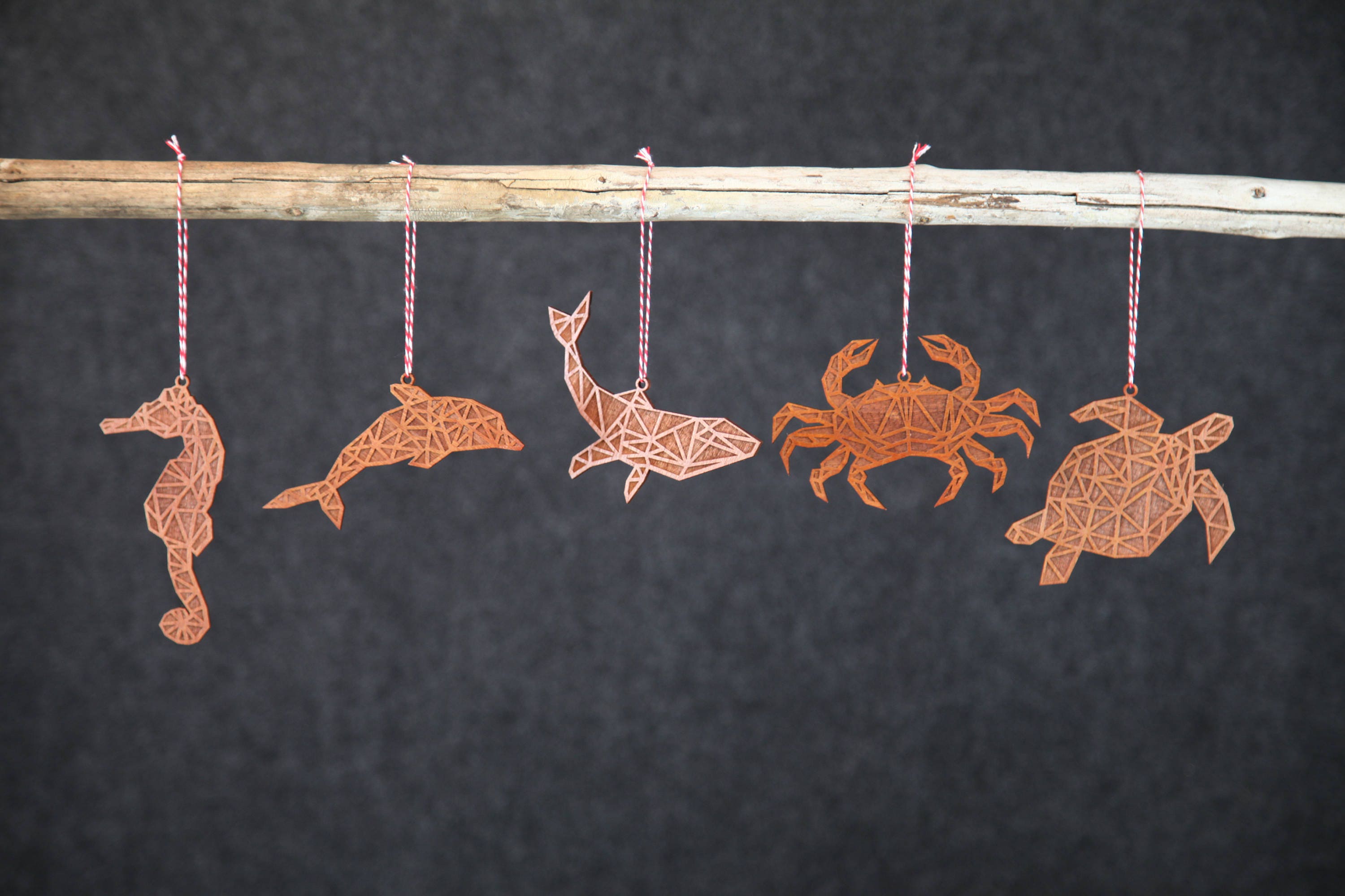 Ornements de Noël - en Bois Ocean Animal Set-Geometric Ornements-Modern Christmas Ornaments-Modern D