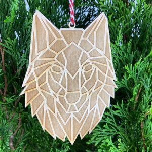 Geometric Christmas Ornament-Wooden Wolf face Ornament-Modern Christmas Ornament-Modern Christmas Decorations-Christmas gift-Christmas Decor