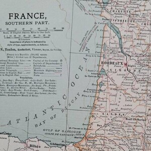 1903 South of France antique map. 120 years old. Includes Marseille, Corsica, Bordeaux, Monpellier, Lyon. Carte ancienne de la France.
