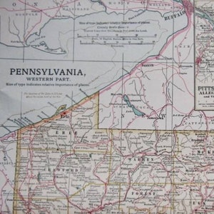 Mapa do estado da Pensilvânia de 1903 (parte oeste). Estados Unidos da América. Mapa antigo. 118 anos. Pittsburg, Erie.