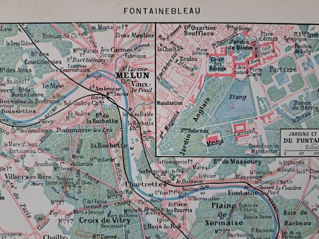 Fontainebleau Map. Original 1900 Antique Map. Ideal for 